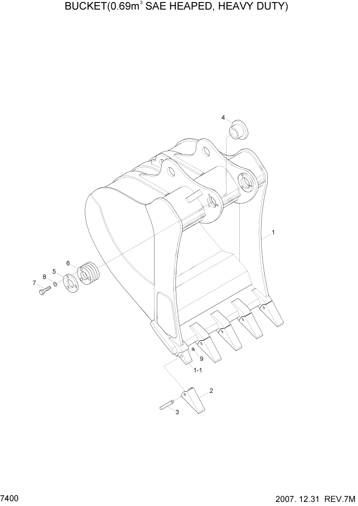 Схема запчастей Hyundai R180LC7A - PAGE 7400 BUCKET(0.69M3 SAE HEAPED, HEAVY DUTY) РАБОЧЕЕ ОБОРУДОВАНИЕ