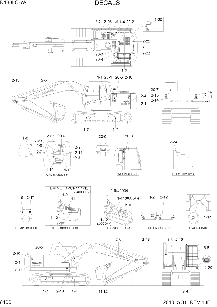 Схема запчастей Hyundai R180LC7A - PAGE 8100 DECALS ДРУГИЕ ЧАСТИ