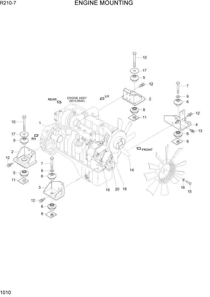 Схема запчастей Hyundai R210-7 - PAGE 1010 ENGINE MOUNTING СИСТЕМА ДВИГАТЕЛЯ