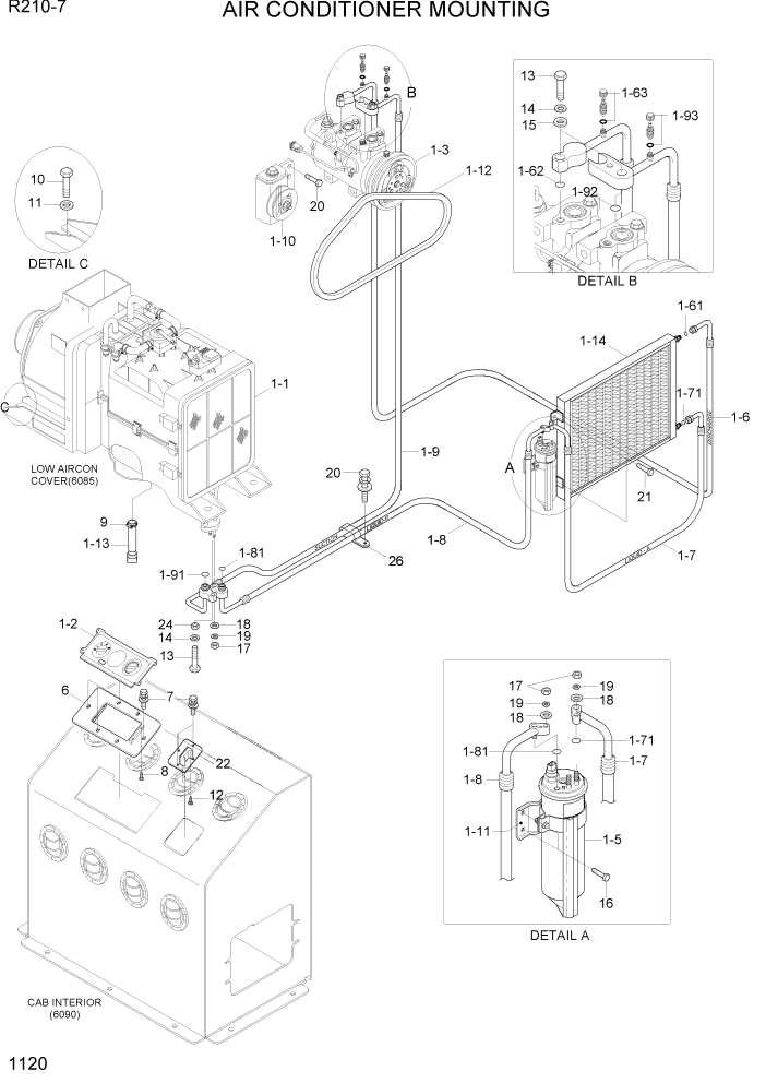 Схема запчастей Hyundai R210-7 - PAGE 1120 AIR CONDITIONER MOUNTING СИСТЕМА ДВИГАТЕЛЯ