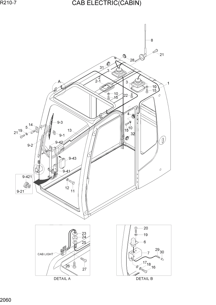 Схема запчастей Hyundai R210-7 - PAGE 2060 CAB ELECTRIC(CABIN) ЭЛЕКТРИЧЕСКАЯ СИСТЕМА