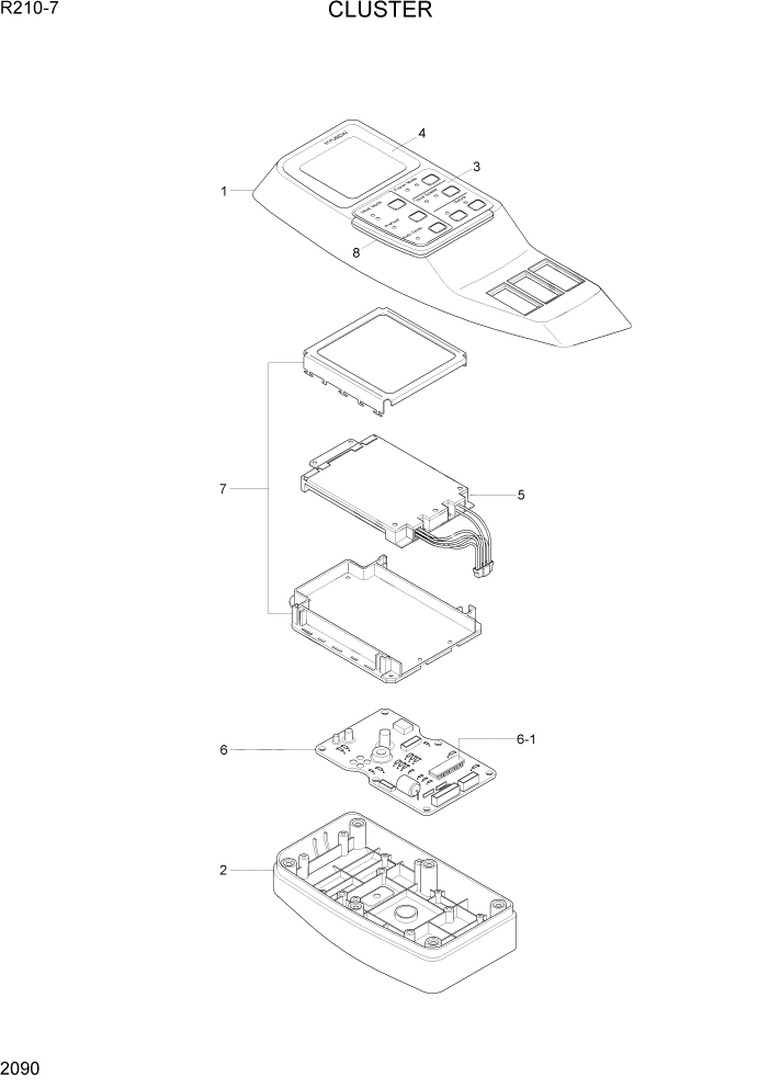 Схема запчастей Hyundai R210-7 - PAGE 2090 CLUSTER ЭЛЕКТРИЧЕСКАЯ СИСТЕМА