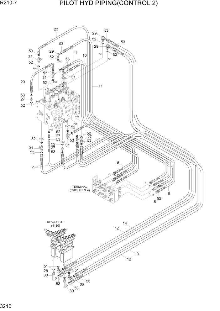 Схема запчастей Hyundai R210-7 - PAGE 3210 PILOT HYD PIPING(CONTROL 2) ГИДРАВЛИЧЕСКАЯ СИСТЕМА