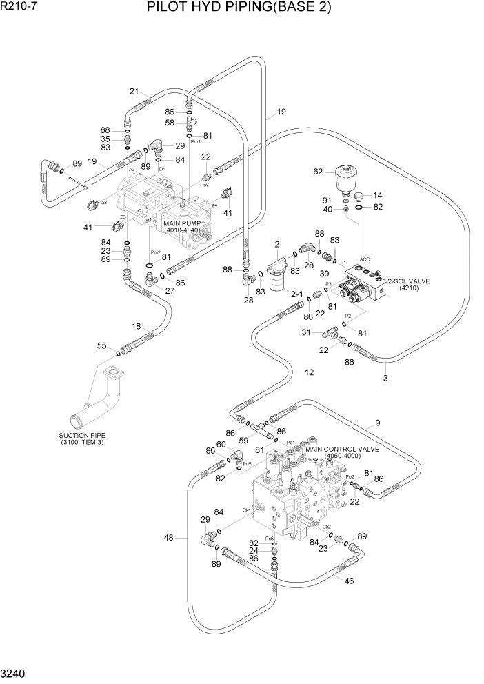 Схема запчастей Hyundai R210-7 - PAGE 3240 PILOT HYD PIPING(BASE 2) ГИДРАВЛИЧЕСКАЯ СИСТЕМА