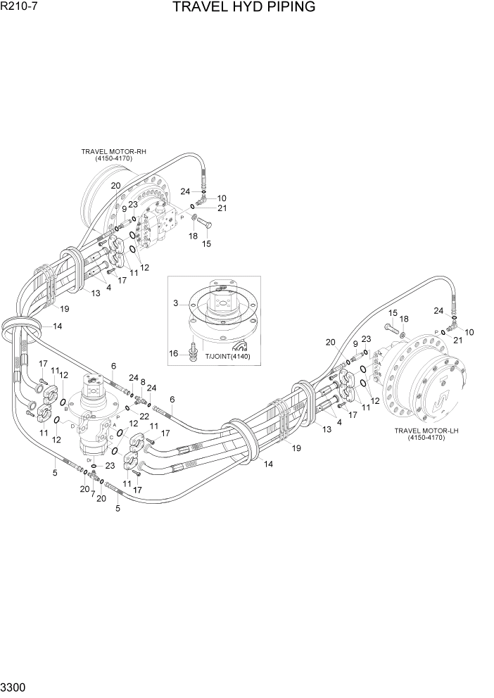 Схема запчастей Hyundai R210-7 - PAGE 3300 TRAVEL HYD PIPING ГИДРАВЛИЧЕСКАЯ СИСТЕМА