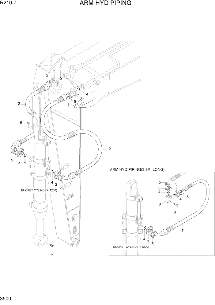 Схема запчастей Hyundai R210-7 - PAGE 3500 ARM HYD PIPING ГИДРАВЛИЧЕСКАЯ СИСТЕМА