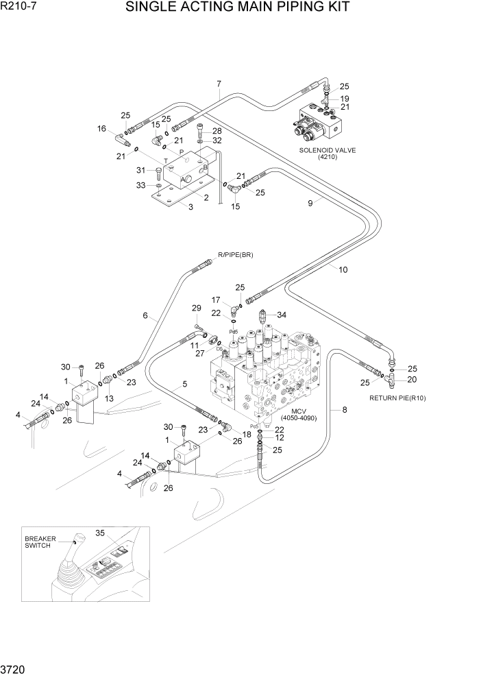 Схема запчастей Hyundai R210-7 - PAGE 3720 SINGLE ACTING MAIN PIPING KIT ГИДРАВЛИЧЕСКАЯ СИСТЕМА