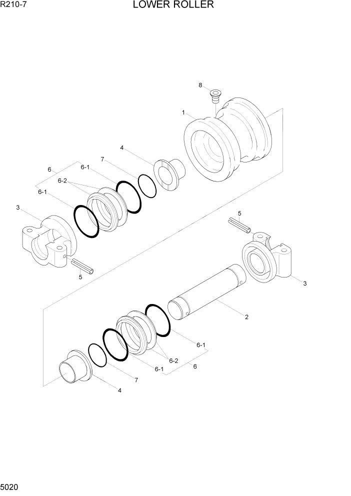 Схема запчастей Hyundai R210-7 - PAGE 5020 LOWER ROLLER ХОДОВАЯ ЧАСТЬ