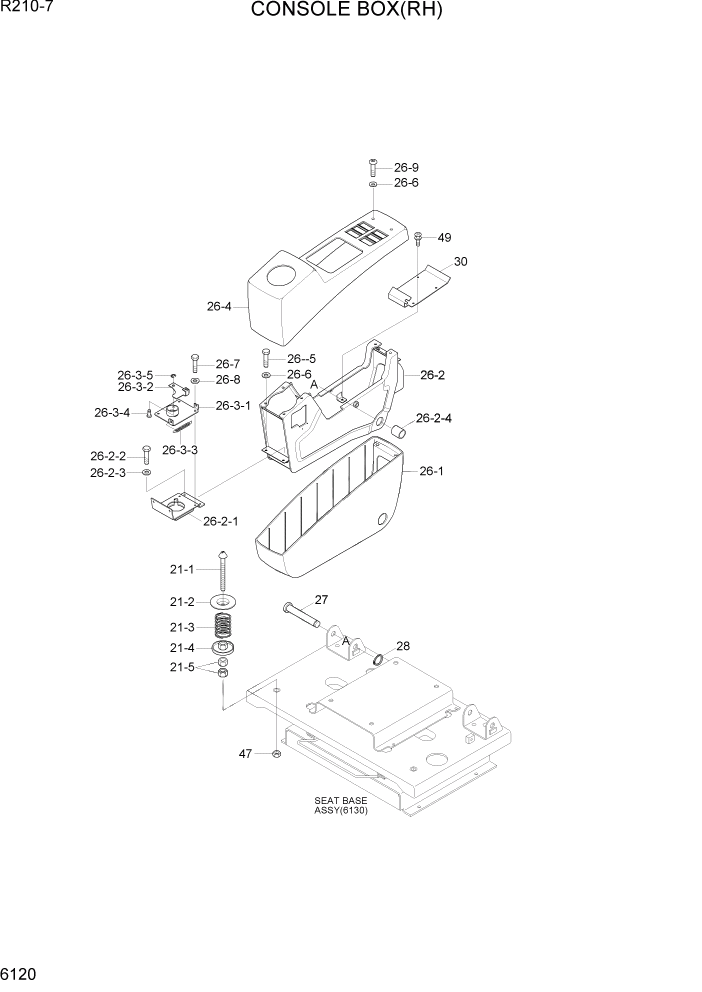 Схема запчастей Hyundai R210-7 - PAGE 6120 CONSOLE BOX(RH) СТРУКТУРА