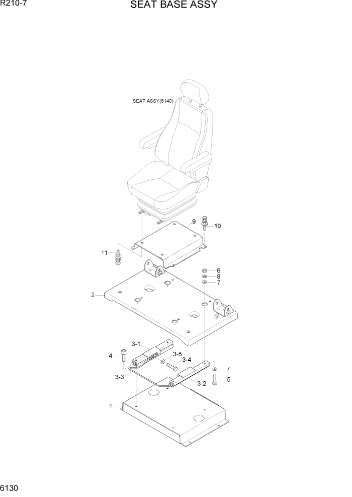 Схема запчастей Hyundai R210-7 - PAGE 6130 SEAT BASE ASSY СТРУКТУРА