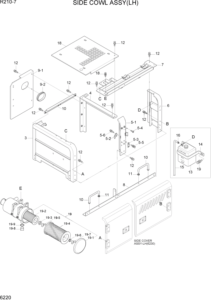 Схема запчастей Hyundai R210-7 - PAGE 6220 SIDE COWL ASSY(LH) СТРУКТУРА