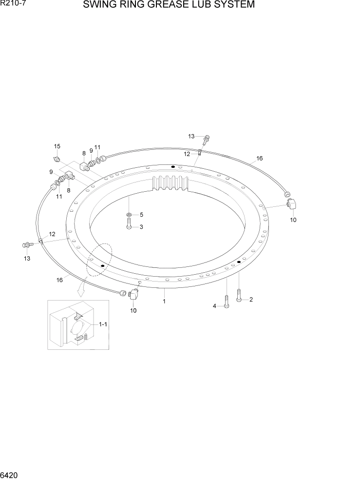 Схема запчастей Hyundai R210-7 - PAGE 6420 SWING RING GREASE LUB SYSTEM СТРУКТУРА