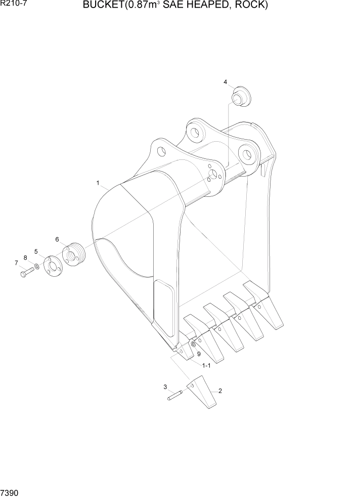 Схема запчастей Hyundai R210-7 - PAGE 7390 BUCKET(0.87M3 SAE HEAPED, ROCK) РАБОЧЕЕ ОБОРУДОВАНИЕ