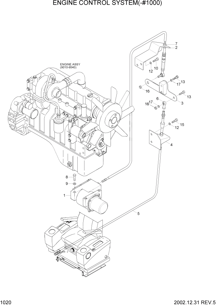 Схема запчастей Hyundai R210LC7 - PAGE 1020 ENGINE CONTROL SYSTEM(-#1000) СИСТЕМА ДВИГАТЕЛЯ