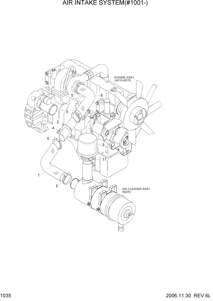 Схема запчастей Hyundai R210LC7 - PAGE 1035 AIR INTAKE SYSTEM(#1001-) СИСТЕМА ДВИГАТЕЛЯ