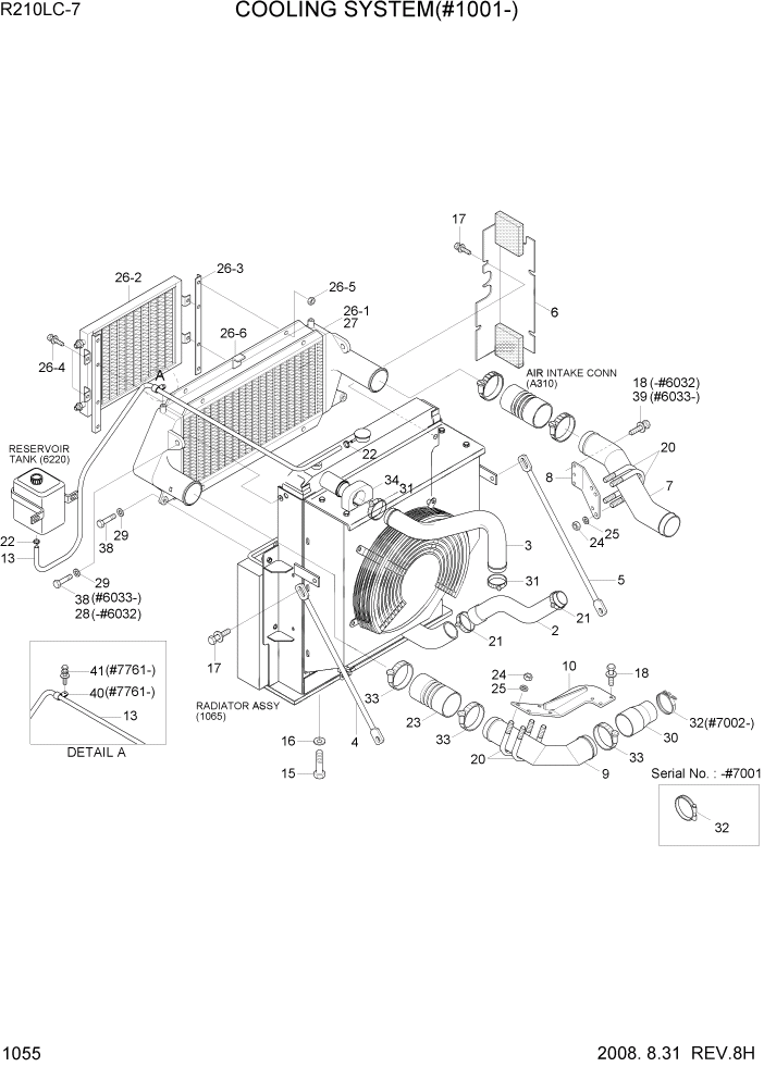 Схема запчастей Hyundai R210LC7 - PAGE 1055 COOLING SYSTEM(#1001-) СИСТЕМА ДВИГАТЕЛЯ