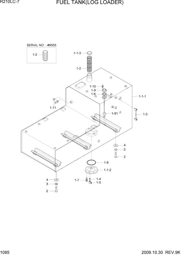 Схема запчастей Hyundai R210LC7 - PAGE 1085 FUEL TANK(LOG LOADER) СИСТЕМА ДВИГАТЕЛЯ