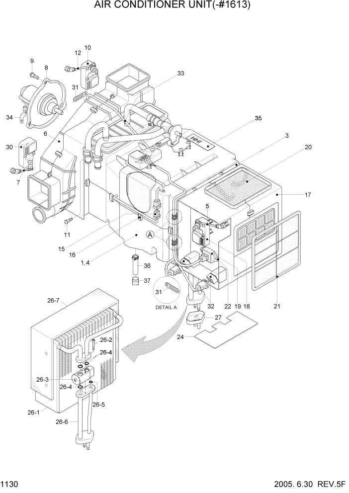 Схема запчастей Hyundai R210LC7 - PAGE 1130 AIR CONDITIONER UNIT(-#1613) СИСТЕМА ДВИГАТЕЛЯ