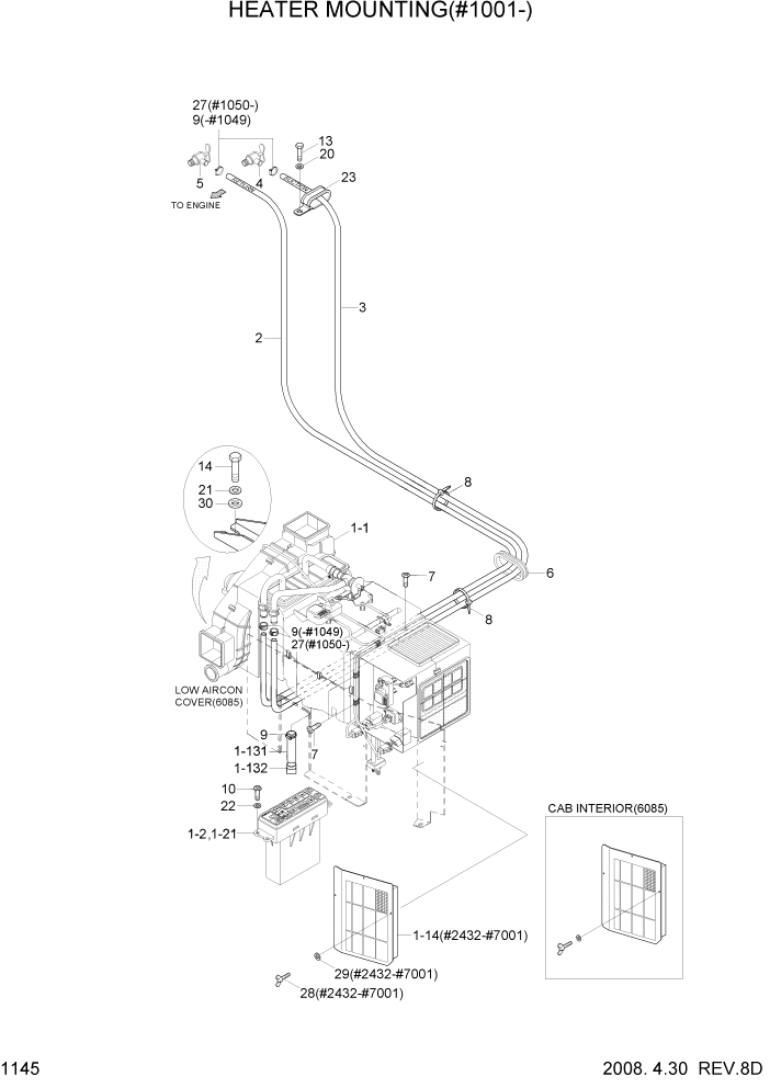 Схема запчастей Hyundai R210LC7 - PAGE 1145 HEATER MOUNTING(#1001-) СИСТЕМА ДВИГАТЕЛЯ