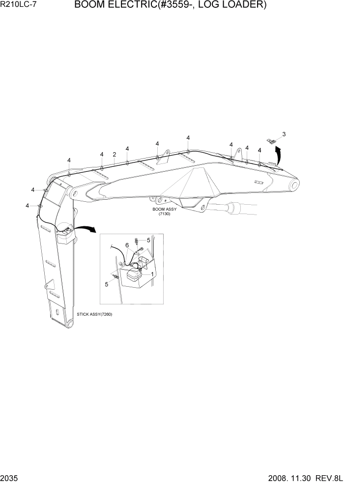 Схема запчастей Hyundai R210LC7 - PAGE 2035 BOOM ELECTRIC(#3559-, LOG LOADER) ЭЛЕКТРИЧЕСКАЯ СИСТЕМА