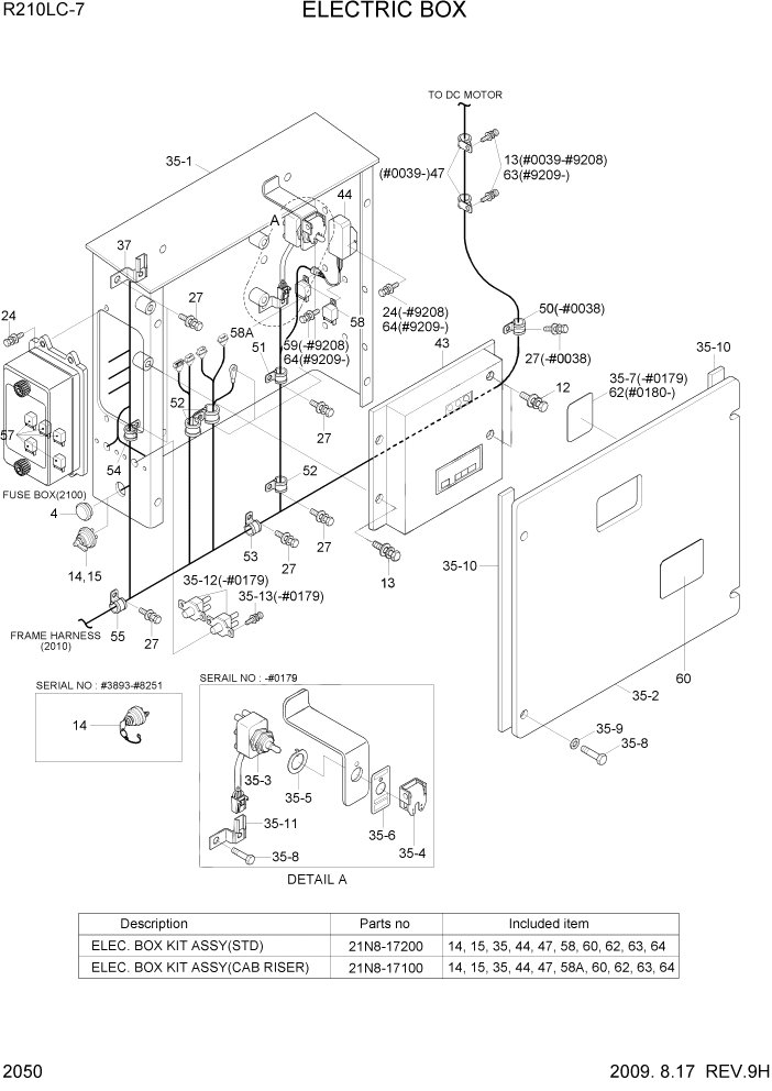 Схема запчастей Hyundai R210LC7 - PAGE 2050 ELECTRIC BOX ЭЛЕКТРИЧЕСКАЯ СИСТЕМА