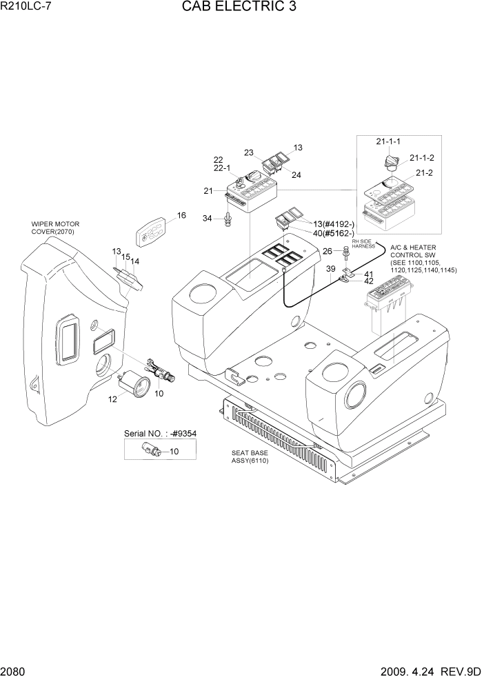 Схема запчастей Hyundai R210LC7 - PAGE 2080 CAB ELECTRIC 3 ЭЛЕКТРИЧЕСКАЯ СИСТЕМА