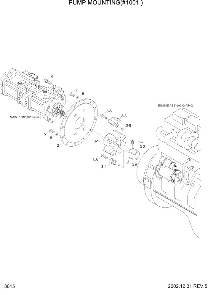 Схема запчастей Hyundai R210LC7 - PAGE 3015 PUMP MOUNTING(#1001-) ГИДРАВЛИЧЕСКАЯ СИСТЕМА