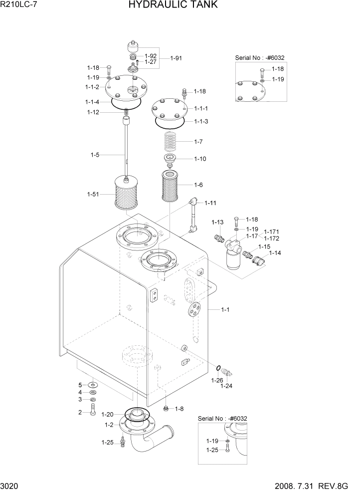 Схема запчастей Hyundai R210LC7 - PAGE 3020 HYDRAULIC TANK ГИДРАВЛИЧЕСКАЯ СИСТЕМА