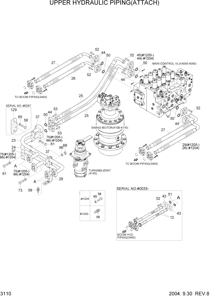 Схема запчастей Hyundai R210LC7 - PAGE 3110 UPPER HYDRAULIC PIPING(ATTACH) ГИДРАВЛИЧЕСКАЯ СИСТЕМА