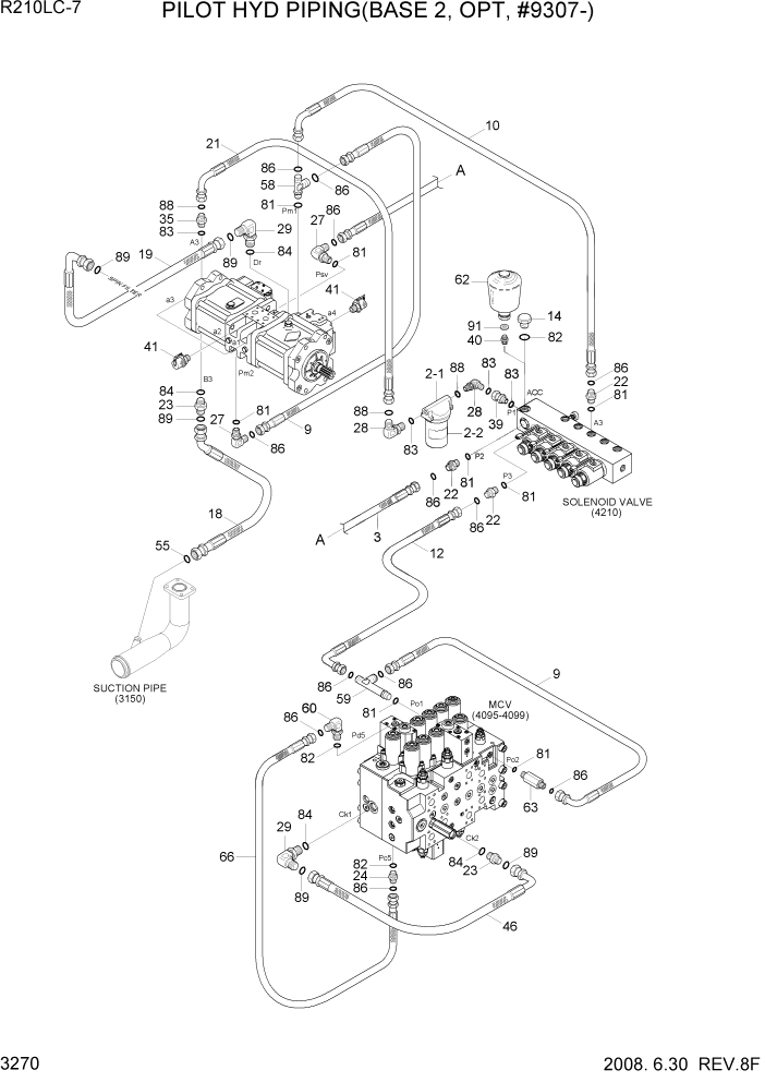 Схема запчастей Hyundai R210LC7 - PAGE 3270 PILOT HYD PIPING(BASE 2, OPT, #9307-) ГИДРАВЛИЧЕСКАЯ СИСТЕМА