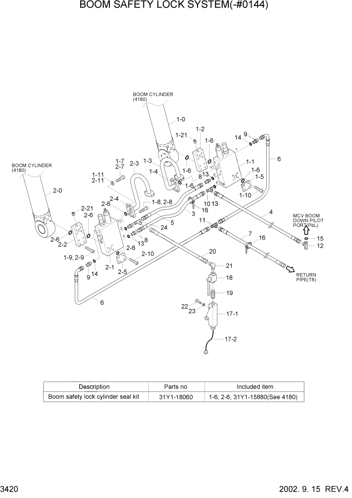 Схема запчастей Hyundai R210LC7 - PAGE 3420 BOOM SAFETY LOCK SYSTEM(-#0144) ГИДРАВЛИЧЕСКАЯ СИСТЕМА