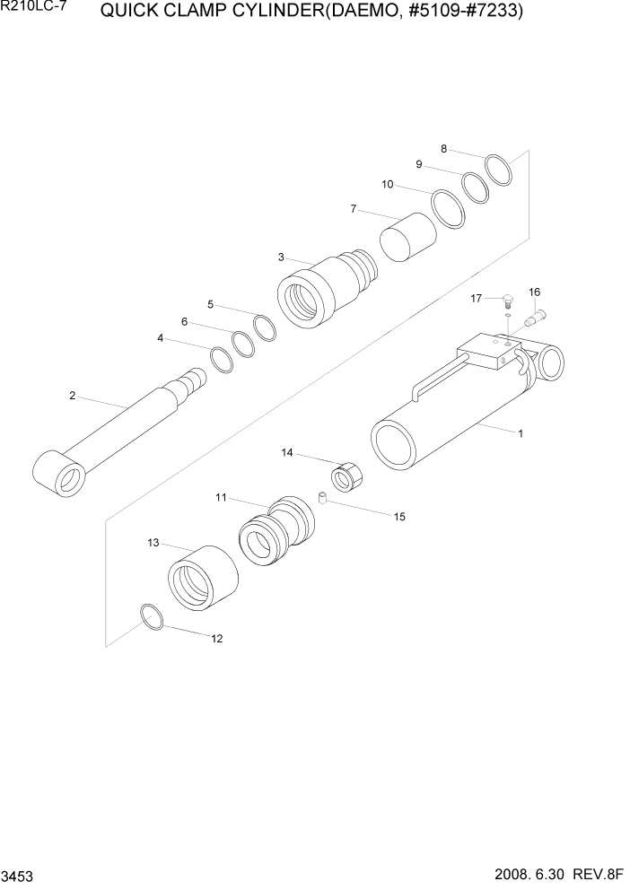 Схема запчастей Hyundai R210LC7 - PAGE 3453 QUICK CLAMP CYLINDER(DAEMO, #5109-#7233) ГИДРАВЛИЧЕСКАЯ СИСТЕМА