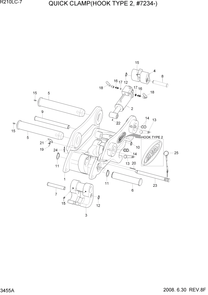 Схема запчастей Hyundai R210LC7 - PAGE 3455A QUICK CLAMP(HOOK TYPE 2, #7234-) ГИДРАВЛИЧЕСКАЯ СИСТЕМА