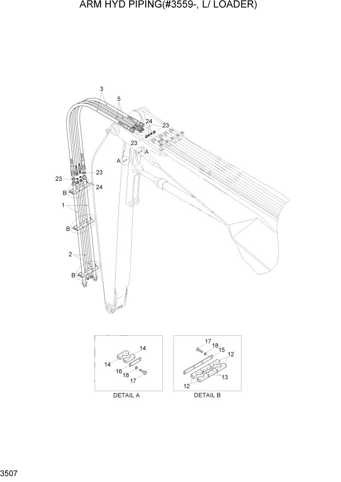 Схема запчастей Hyundai R210LC7 - PAGE 3507 ARM HYDRAULIC PIPING(#3559-, L/LOADER) ГИДРАВЛИЧЕСКАЯ СИСТЕМА