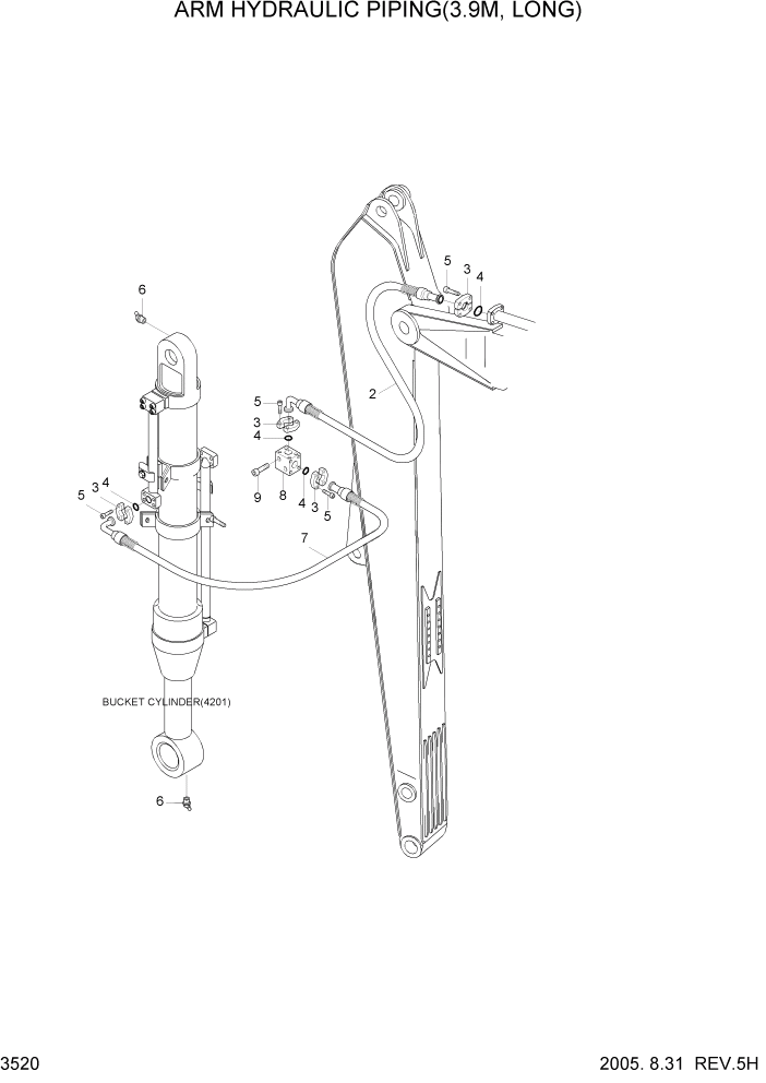 Схема запчастей Hyundai R210LC7 - PAGE 3520 ARM HYD PIPING(3.9M, LONG) ГИДРАВЛИЧЕСКАЯ СИСТЕМА