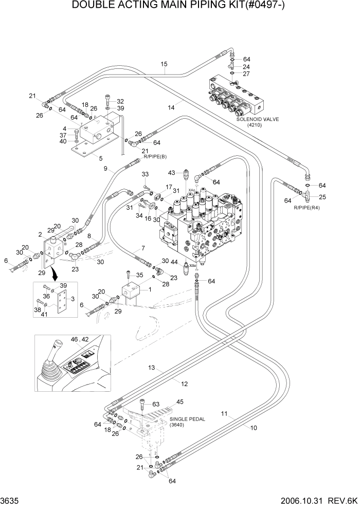 Схема запчастей Hyundai R210LC7 - PAGE 3635 DOUBLE ACTING MAIN PIPING KIT(#0497-) ГИДРАВЛИЧЕСКАЯ СИСТЕМА