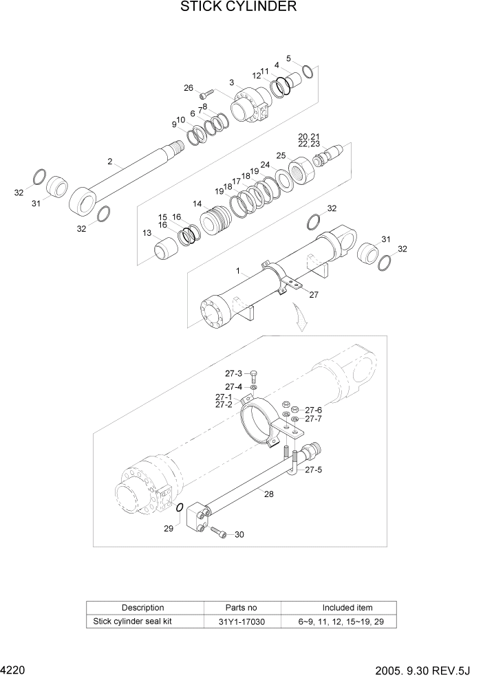 Схема запчастей Hyundai R210LC7 - PAGE 4220 STICK CYLINDER(#3559-) ГИДРАВЛИЧЕСКИЕ КОМПОНЕНТЫ