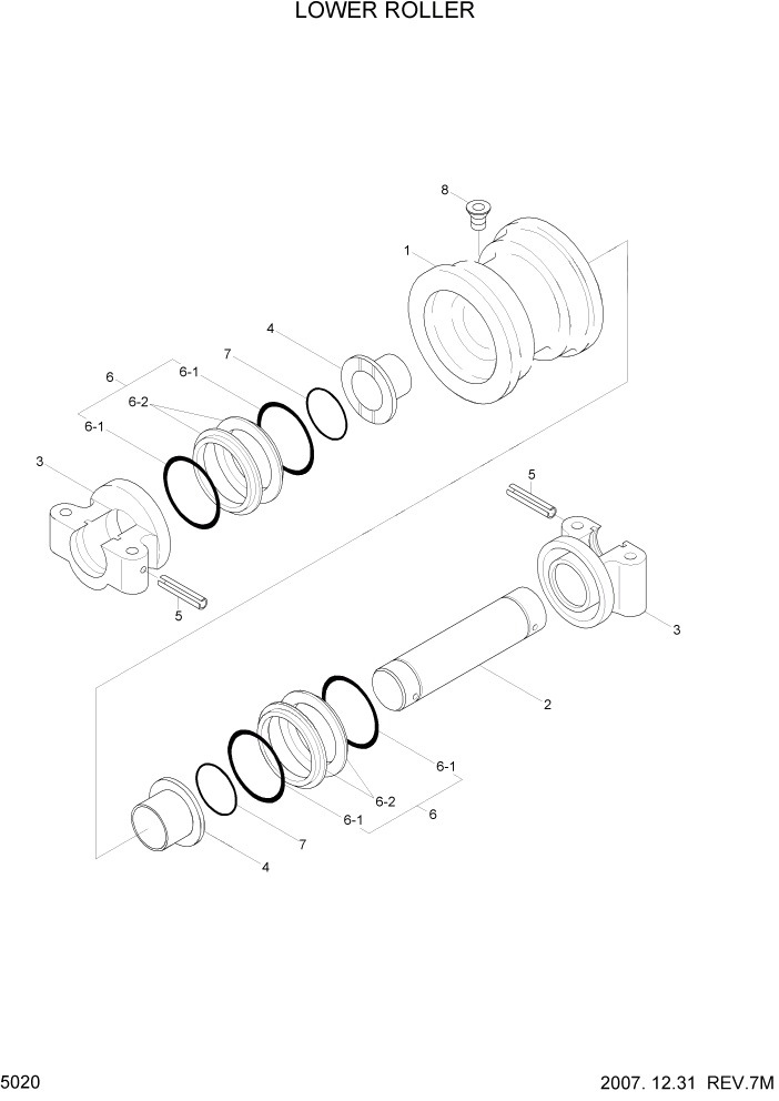 Схема запчастей Hyundai R210LC7 - PAGE 5020 LOWER ROLLER ХОДОВАЯ ЧАСТЬ