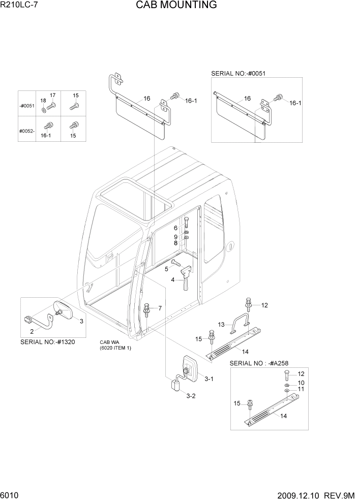 Схема запчастей Hyundai R210LC7 - PAGE 6010 CAB MOUNTING СТРУКТУРА