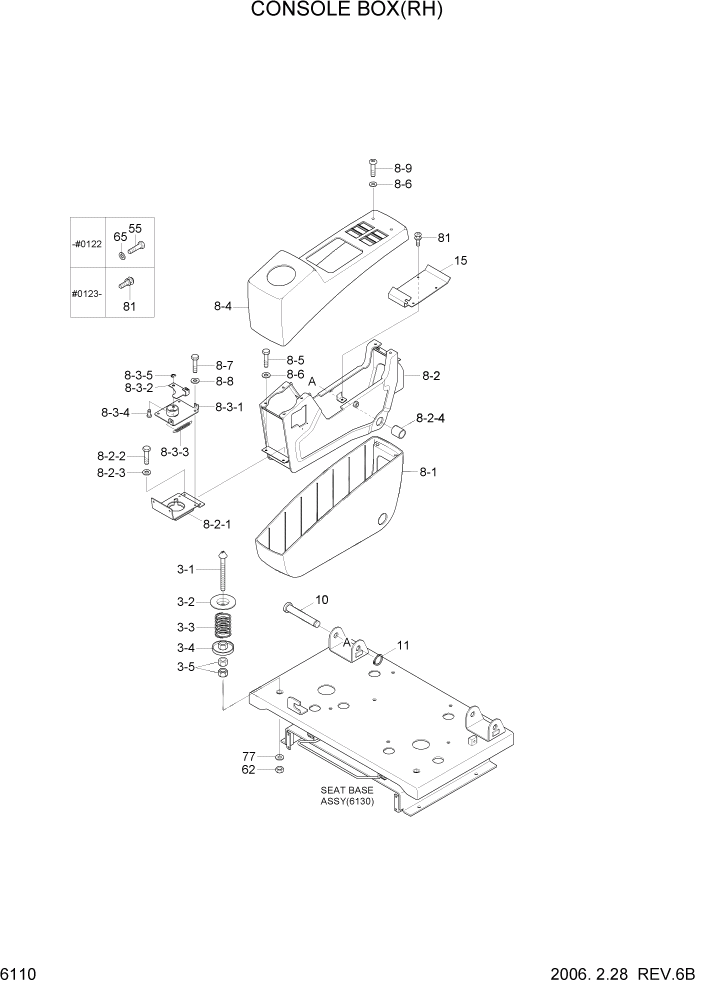 Схема запчастей Hyundai R210LC7 - PAGE 6110 CONSOLE BOX(RH) СТРУКТУРА