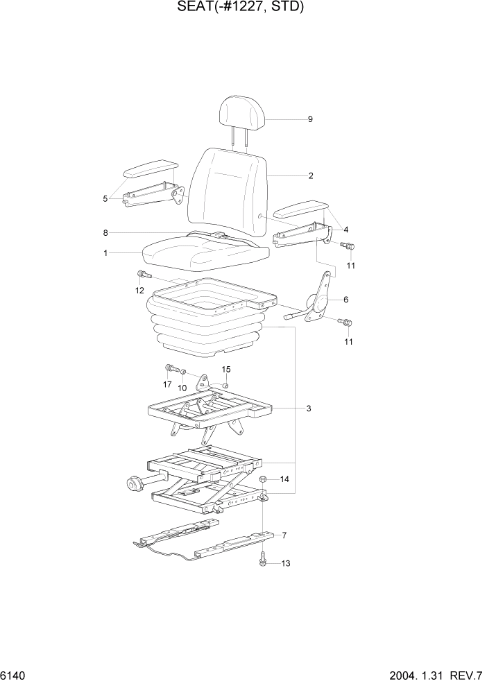 Схема запчастей Hyundai R210LC7 - PAGE 6140 SEAT(-#1227, STD) СТРУКТУРА