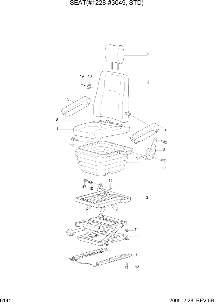 Схема запчастей Hyundai R210LC7 - PAGE 6141 SEAT(#1228-#3049, STD) СТРУКТУРА