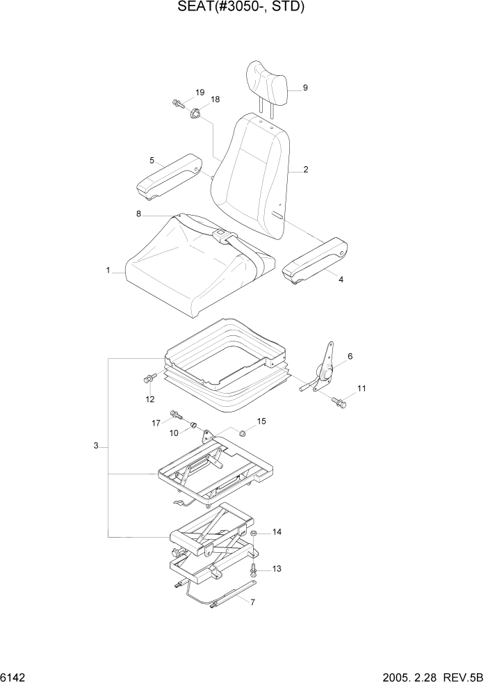 Схема запчастей Hyundai R210LC7 - PAGE 6142 SEAT(#3050-, STD) СТРУКТУРА