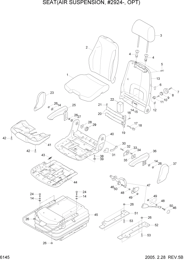 Схема запчастей Hyundai R210LC7 - PAGE 6145 SEAT(AIR SUSPENSION, #2924-, OPT) СТРУКТУРА