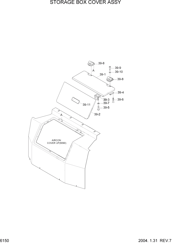 Схема запчастей Hyundai R210LC7 - PAGE 6150 STORAGE BOX COVER ASSY СТРУКТУРА