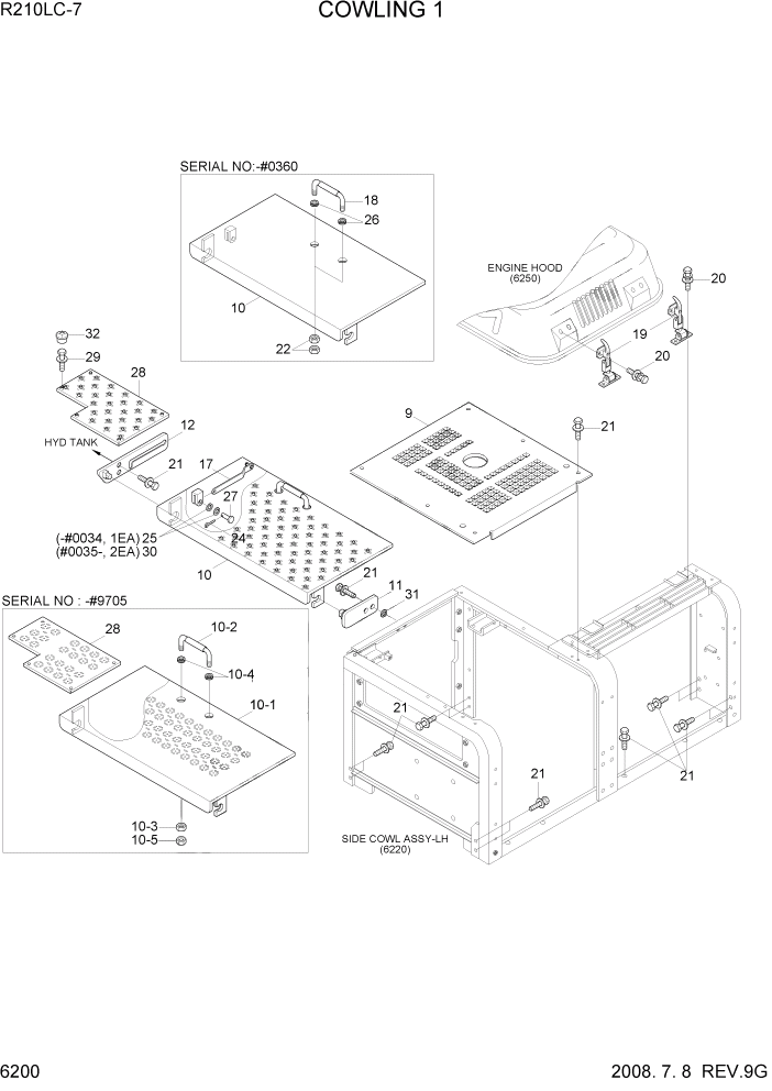 Схема запчастей Hyundai R210LC7 - PAGE 6200 COWLING 1 СТРУКТУРА