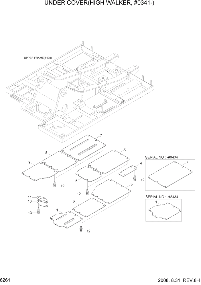 Схема запчастей Hyundai R210LC7 - PAGE 6261 UNDER COVER(HIGH WALKER, #0341-) СТРУКТУРА