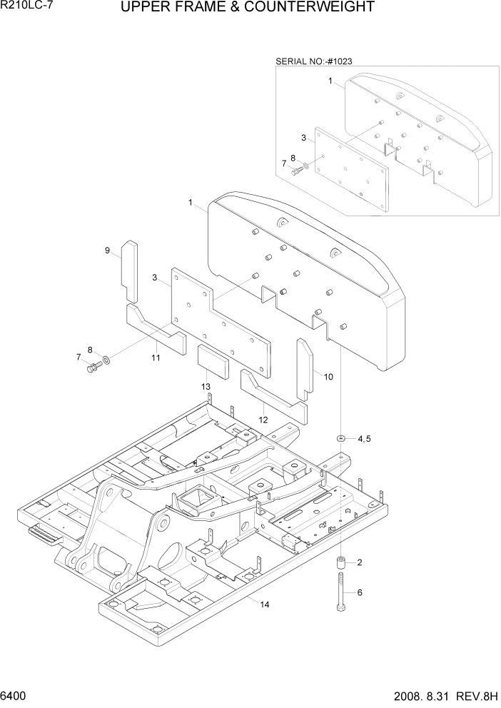 Схема запчастей Hyundai R210LC7 - PAGE 6400 UPPER FRAME & COUNTERWEIGHT СТРУКТУРА