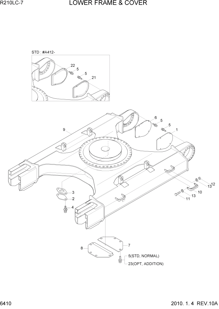 Схема запчастей Hyundai R210LC7 - PAGE 6410 LOWER FRAME & COVER СТРУКТУРА