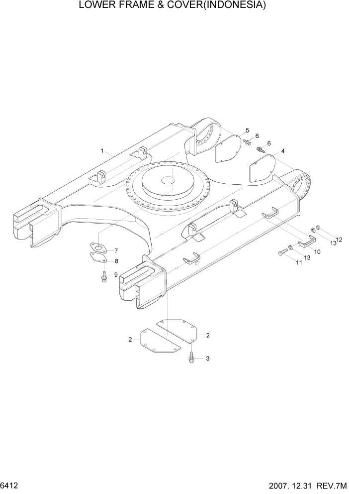 Схема запчастей Hyundai R210LC7 - PAGE 6412 LOWER FRAME & COVER(INDONESIA) СТРУКТУРА